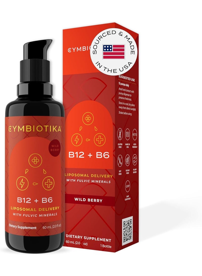 CYMBIOTIKA Liposomal Vitamin B12 + B6 Liquid Supplement, 1250 mcg, Supports Energy, Cell Production, Helps Strengthen Hair, Skin & Nails, Non-GMO, Gluten Free, Sugar Free, Keto & Vegan Friendly | 60mL (30-Day Supply) - Image 1
